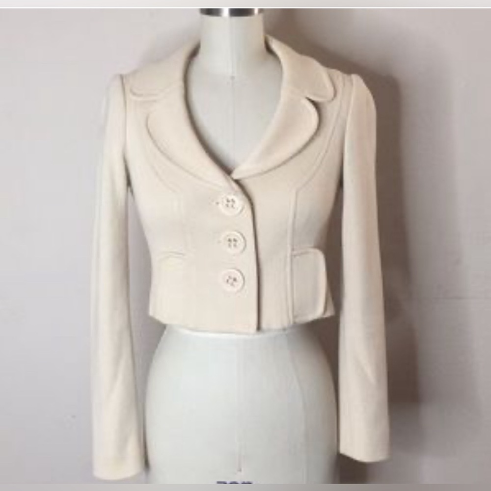 Nanette Lepore Cream Cropped Button Blazer